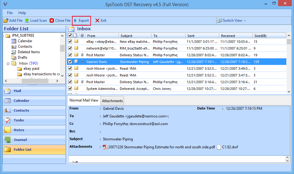 Convert Outlook OST Mailbox to PST 4.4